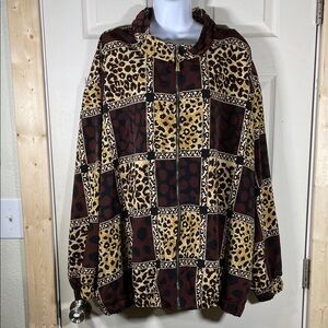 Delta Burke Leopard & Patchwork Zip Front Bomber Jacket - Brown/Gold